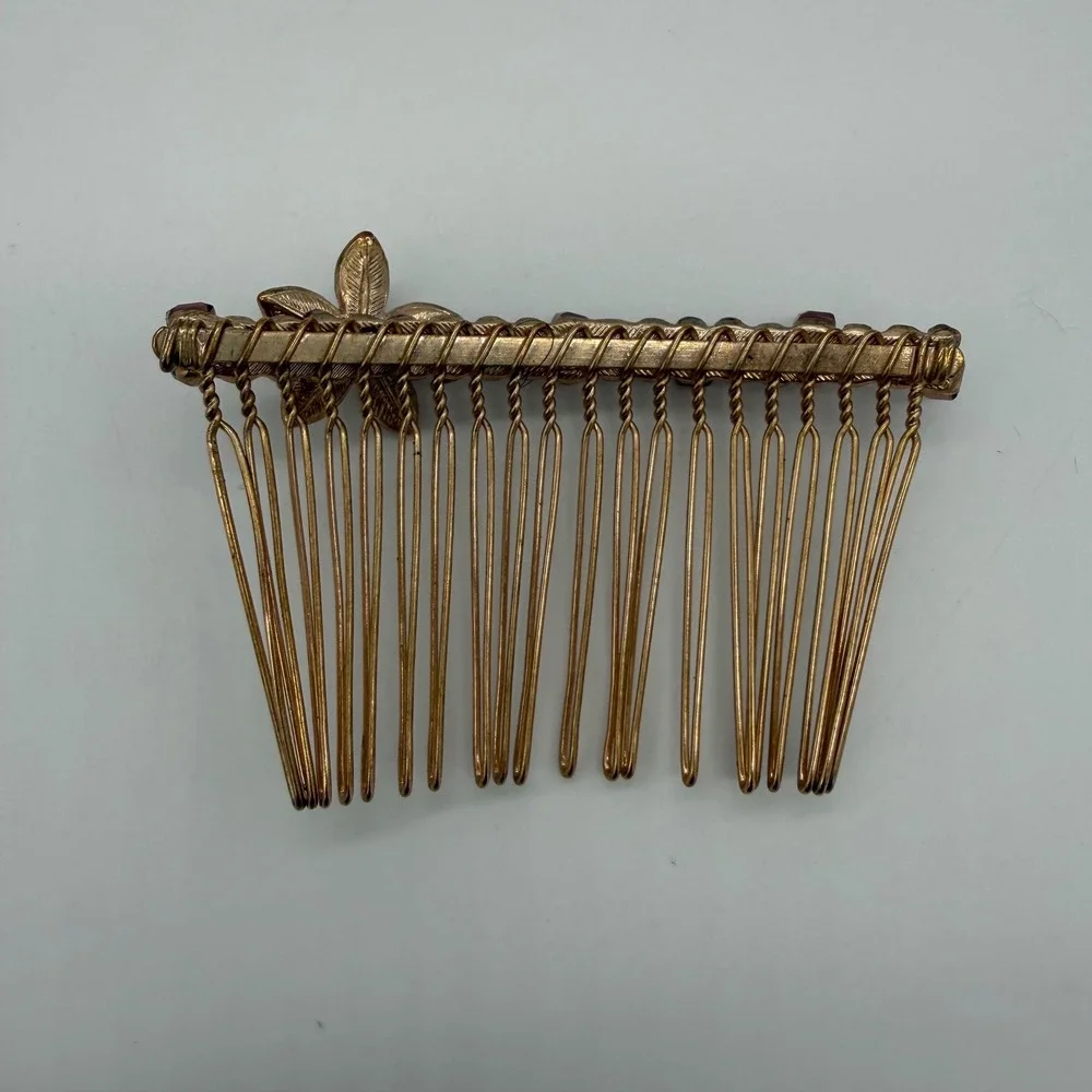 Vintage Beaded Flower Hair Combs Gold Tone Rhinestone Crystal Set of 2